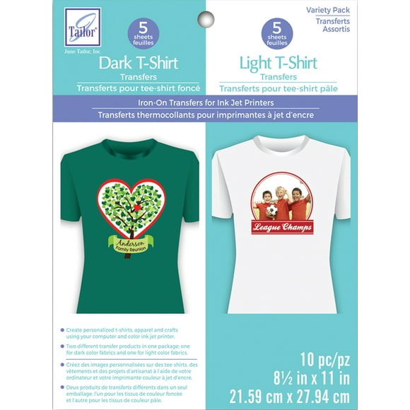 June Tailor Iron-On Ink Jet Transfer Sheets 8.5"X11" 10/Pkg-Variety T-Shirt -JT861