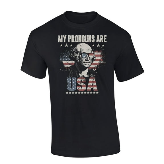 Trenz Shirt Company My Pronouns are USA George Washington Distressed Short Sleeve T-Shirt-Black-3XL