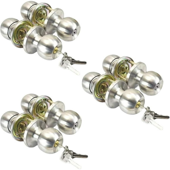 6 piezas Cerraduras Chapa Perilla Acero Inoxidable Puerta Principal,Cerradura Pomo Tipo Esfera para Recámara,Mecanismo Cilíndrico,Cerradura Esfera,Cerrojo Chapa Tradicional,Cerradura Cerrojo