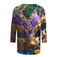 thumbnail image 4 of YUGYXL Women's Casual Plus Size 3/4 Sleeve Shirts Mardi Gras Party Mask Graphic Loose Cozy Blouse Ladies Crew Neck Soft Tunic Blouse Celebration Tees Sales, 4 of 5
