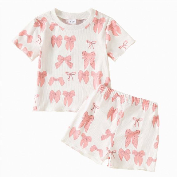 Xudanell Girls 2 Piece Outfits Summer Bow Embroidered Set with Top Shorts Fashionable Clothes for Girls Red 18-24 Months