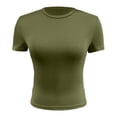 thumbnail image 4 of FINALGANG Womens Solid Color Crewneck Short Sleeve Crop Top Stretchy Slim Fit Casual Basic Tees For Summer Workout Daily Wear Green S, 4 of 5