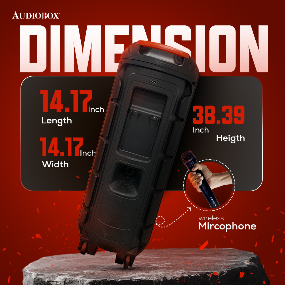 Audiobox ABX-2140R Party Speaker with Dual 12" Woofers & Mic with Bluetooth, TWS, USB, TF Card, for Karaoke Nights