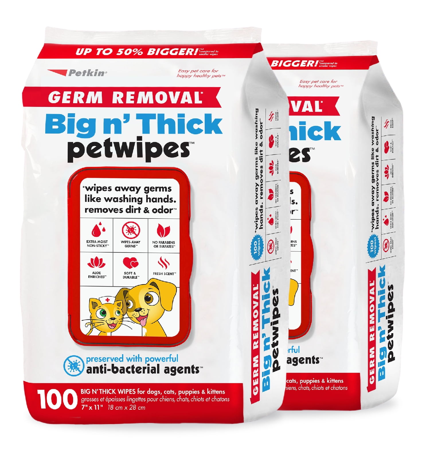 Petkin Pet Wipes - Big 'n Thick Extra Large Germ Removal ...