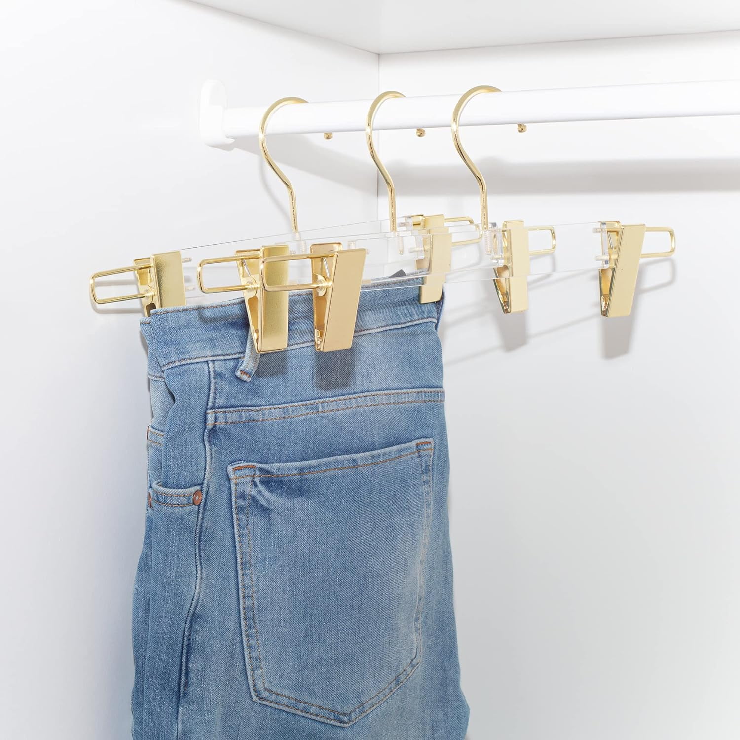 HomeCube USA Clear Acrylic Clothes Hanger with Gold Hooks & Clips – Heavy Duty Organizer for Skirts, Pants & More – Elegant Lucite Design for Closet, Home, Boutique & Retail Display
