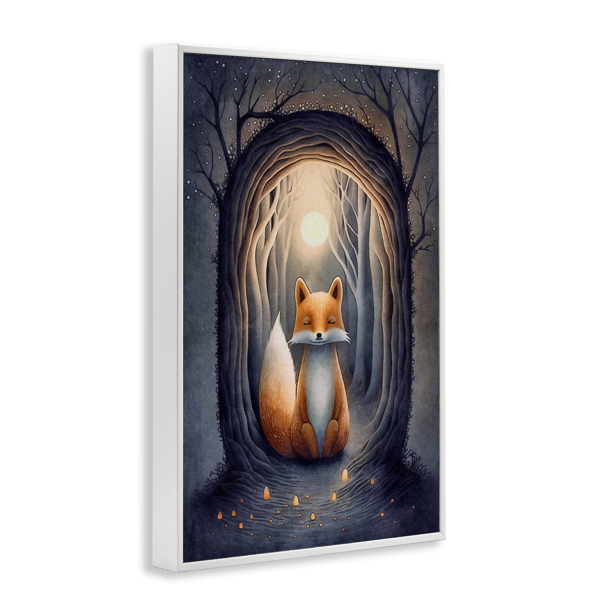 Stupell Industries Mystic Fox in Nature Landscape Painting White Framed Art Print Wall Art, 20 x 30