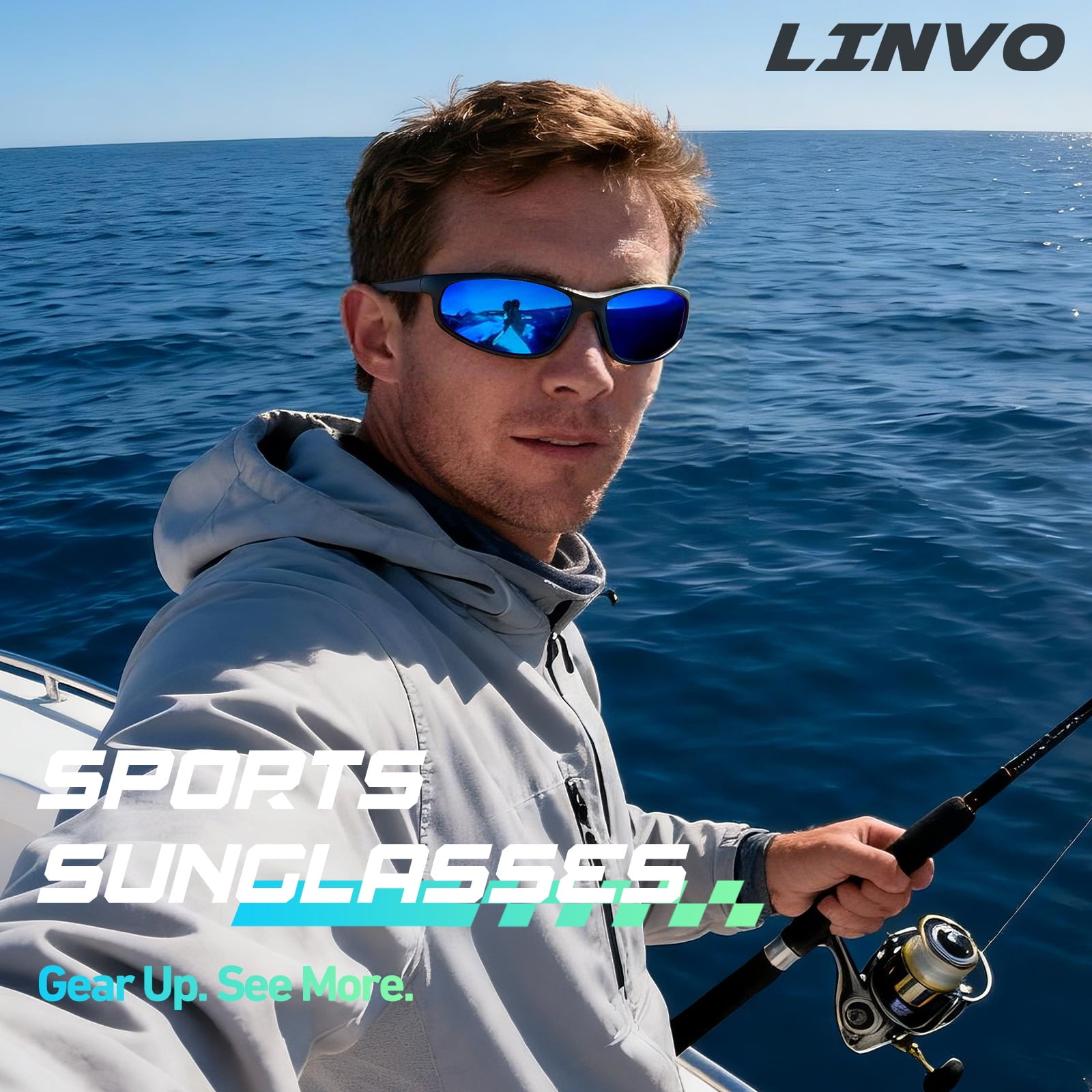 LINVO Sports Polarized Sunglasses for Men Women, Wrap-Around for Fishing, Cycling & Running, UV400 Protection-3 Pack