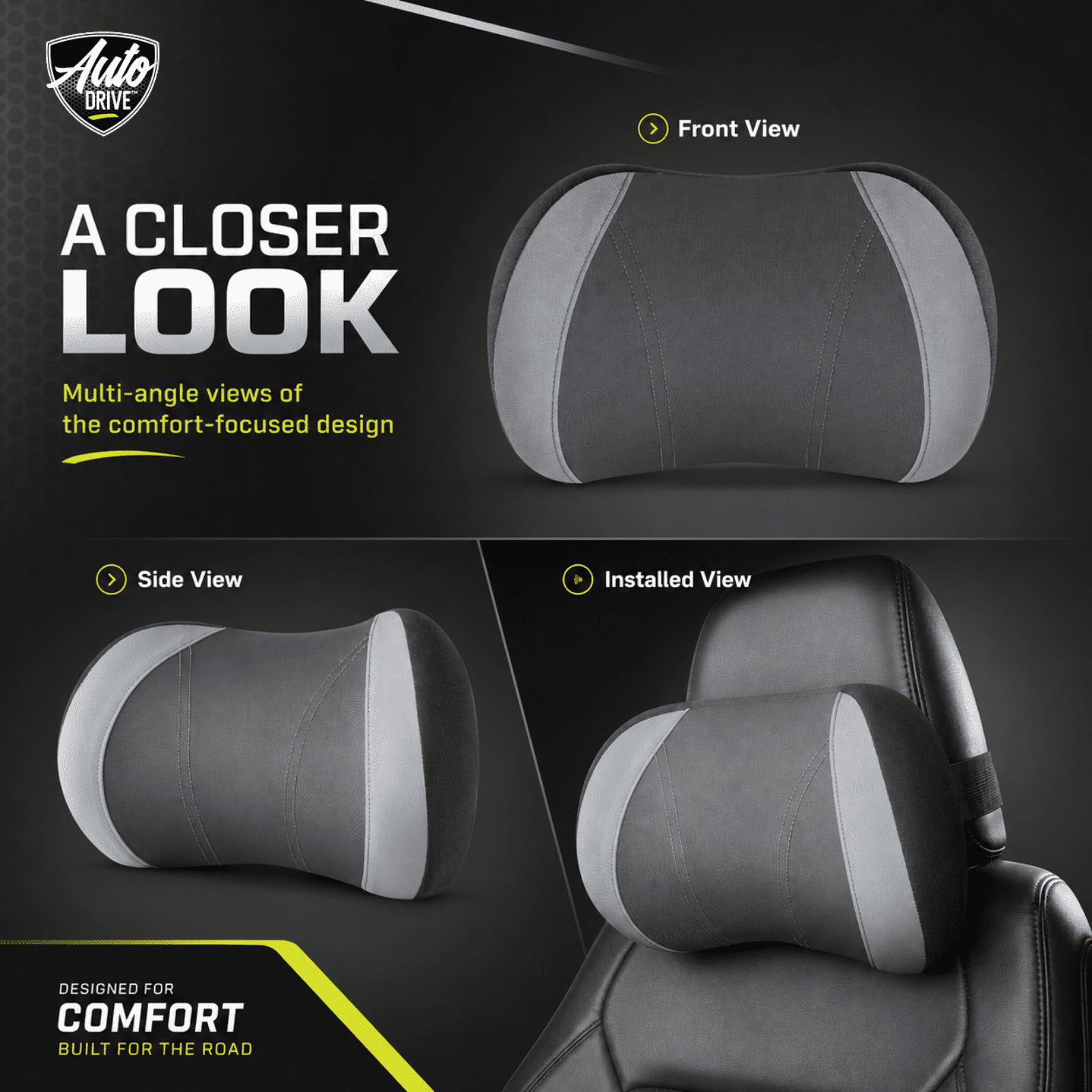 Auto Drive Waterproof Headrest Pillow, Comfortable Car Neck Support Cushion, Ergonomic Headrest Cushion for Driving, Non-Slip Car Seat Neck Pillow, Universal Fit, Black&Gray
