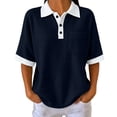 thumbnail image 2 of Dolkfu Blue Summer Tops for Women Retro Vintage Short Sleeve Polycotton Collared Fashion Button Modern Patchwork Blouses & Tops Navy,Xxl, 2 of 4