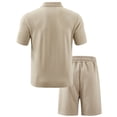 thumbnail image 4 of Riecok Big and Tall Short Sets 2 Piece Lounge Sets Collared Short Sleeve Zip Tops and Drawstring Shorts Loose Outfits Khaki L, 4 of 8