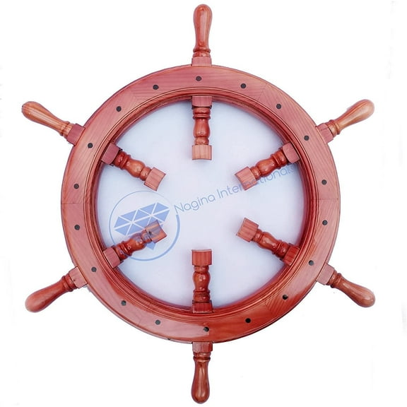 Nagina International Nautical Hand Crafted Premium Red Stained Pine Wood Blank Vintage Ship Wheel - Captain Maritime Beach Home Decor Gift (18 Inches)