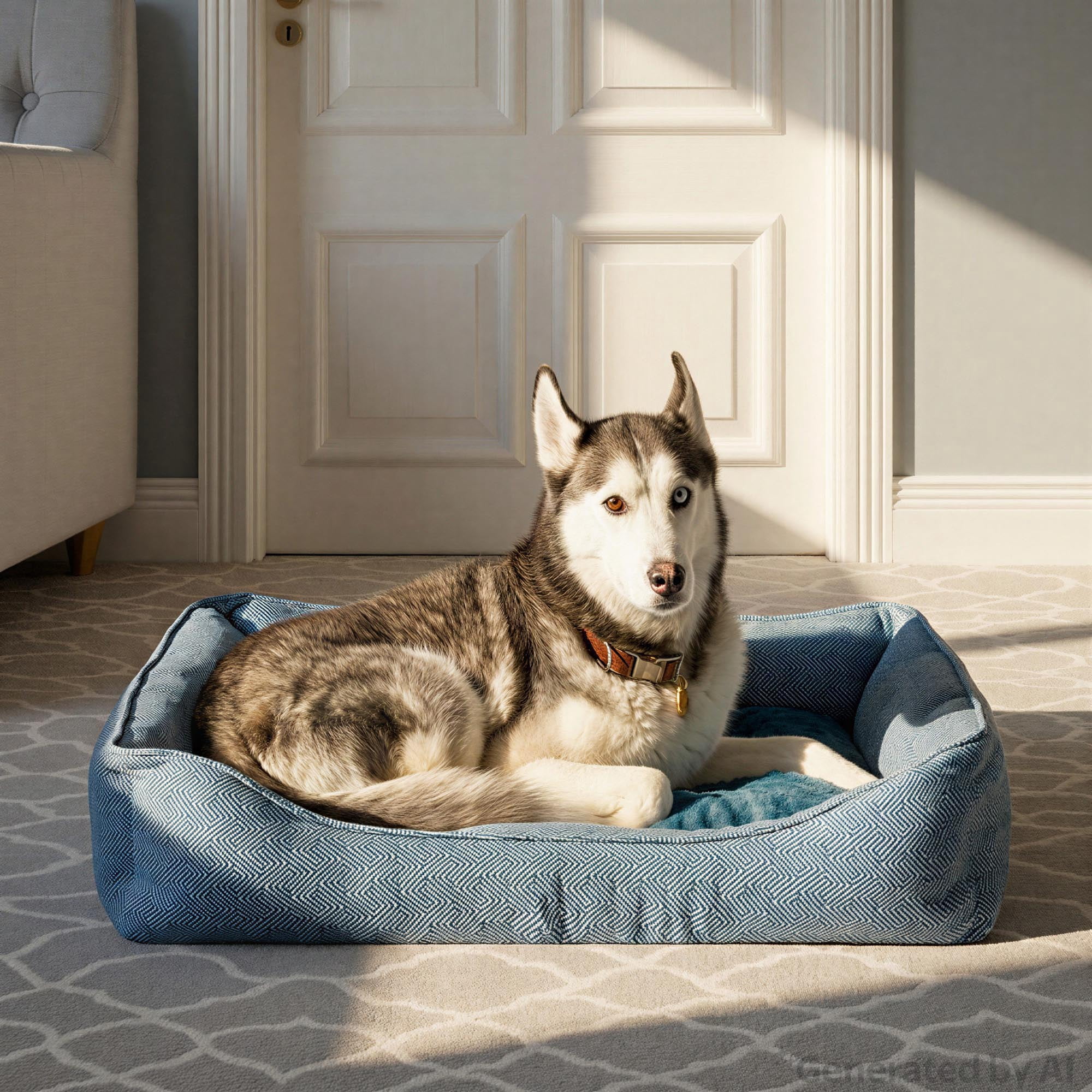 Vibrant Life Large Flannel Waffle Texture Bolster Cat or Dog Bed, Blue, 27" x 36"