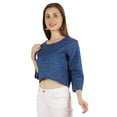 thumbnail image 3 of Moomaya Printed Womens Crop Top 3/4 Sleeve Button Up Round Neck Tunic Blouse, 3 of 7