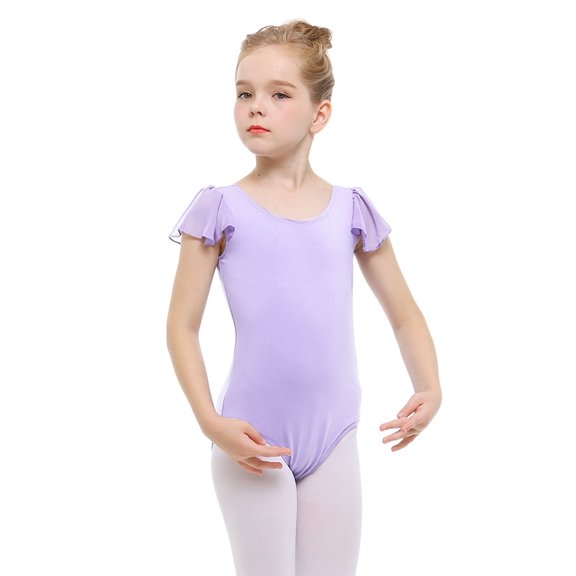 Stelle Girl's Ruffle Cap Sleeve Classic Ballet Leotard,Toddler Ballerina Gymnastic Outfit Outfits Basic Dance Leotard,Lavender,8 Years