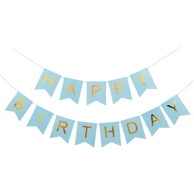 Atraerte Happy Birthday Banner | Feliz cumpleaños, Bandera | Happy Birthday Banner Decoration | Birthday Party Decoration | Pancarta banderines para Colgar,Reusable (Azul Claro+Gold Font) Azul claro Xishao Juguetes