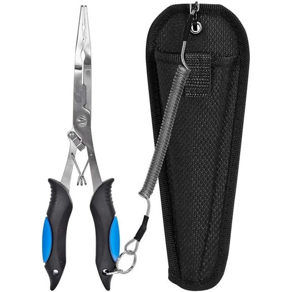 Fishing Pliers Stainless Steel Long Nose Hook Remover with Sheath and Lanyard for Line Cutters Saltwater and Freshwater