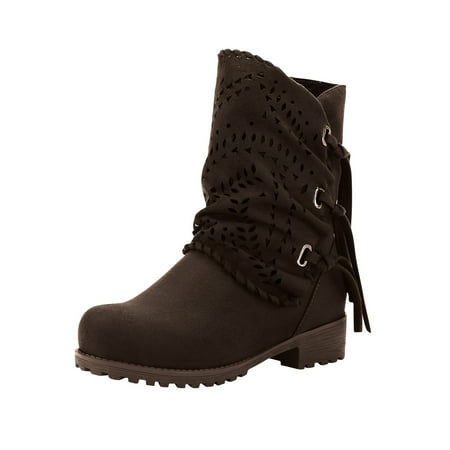 

Sentuca Women s Winter Suede Cut Out Ankle Boots With Chunky Heels And Low Drum In Solid