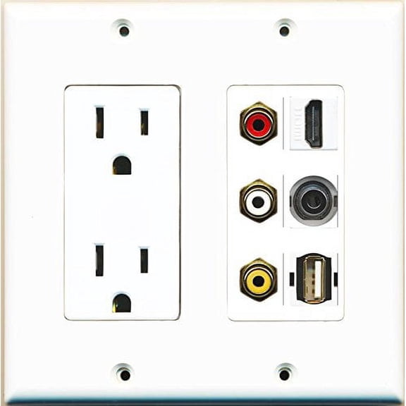 RiteAV 15A 125V Power Outlet HDMI Composite Video 3.5mm USB A-A Wall Plate