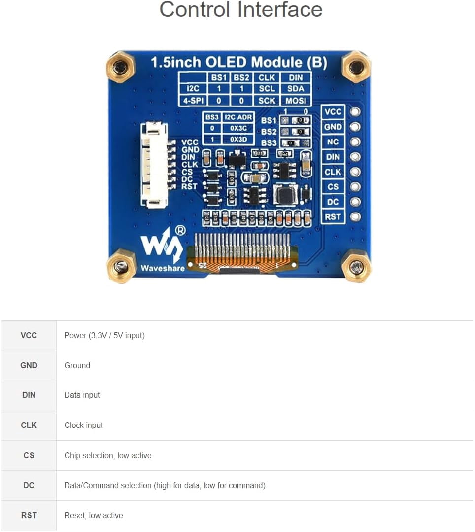1.5inch OLED Display Module 128×128 Resolution I2C OLED Screen for , Arduino, STM32,SH1107 Driver Chip,Black/White Display Color