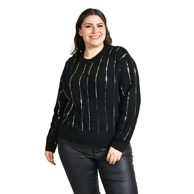 Sueter de punto con lentejuela Roman Fashion / Tallas Extras, 4004 (Negro / Plata) negro 38