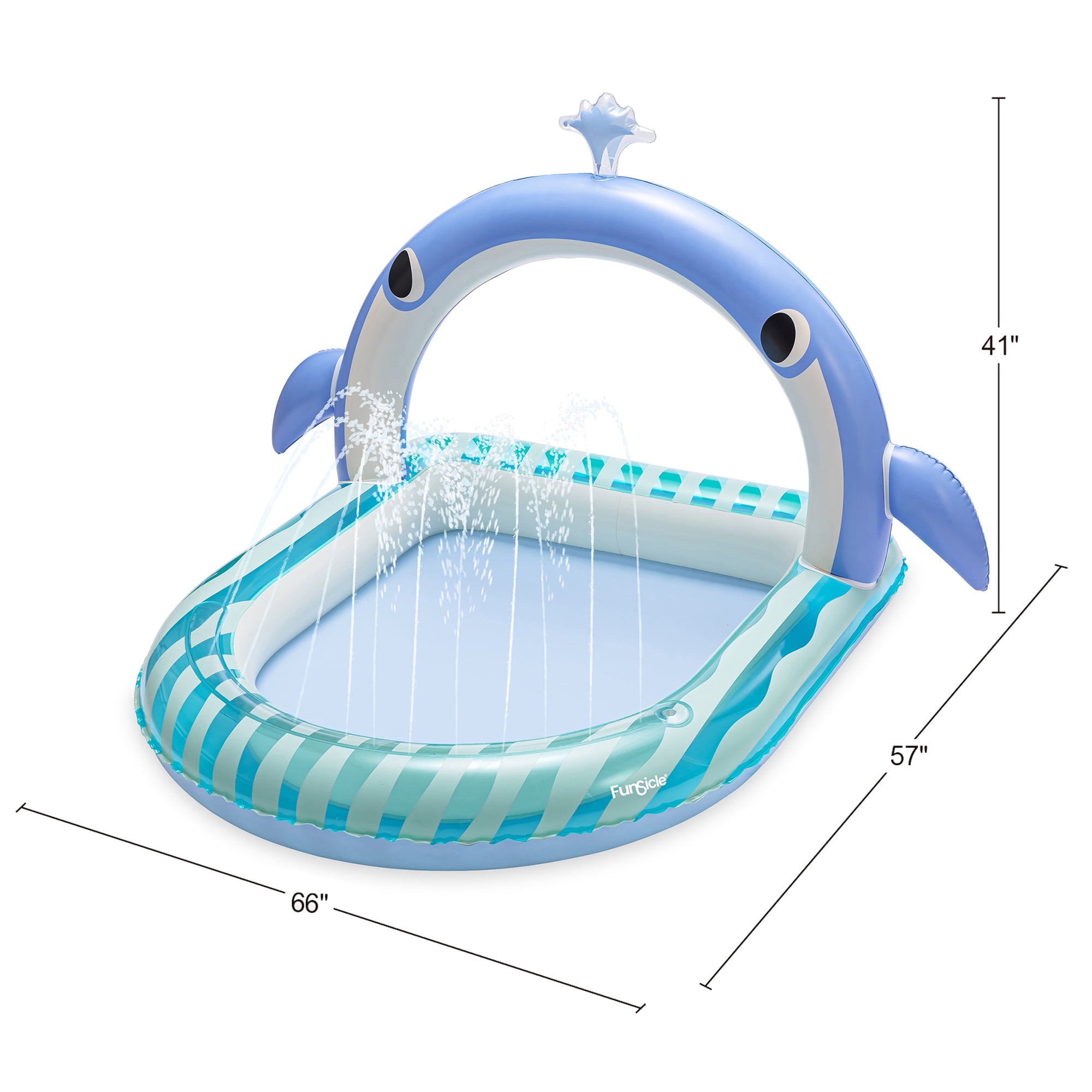 Funsicle Whale Tale Arch Spray Inflatable Kids Pool, 57" x 66" x 41", Age 2 & up
