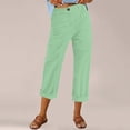 thumbnail image 3 of Linen Pants Women Elastic Waist Cropped Button Summer Lounge Pants Straight Leg Ankle Length Cotton Linen Slacks Light Green M, 3 of 7