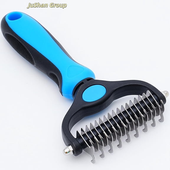 Pet Grooming Rake for Dogs & Cats - Double-Sided Deshedding and Dematting Tool, Gently Remove 95% of Loose Undercoat & Mats for Long-Haired Pets, Painless Fur Brush for Shedding Control (Blue)