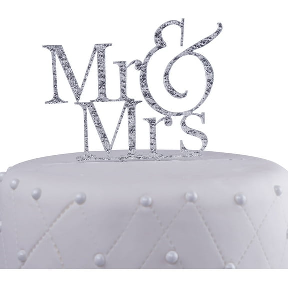 Unik Occasions Silver Glitter "Mr. and Mrs." Acrylic Cake Topper
