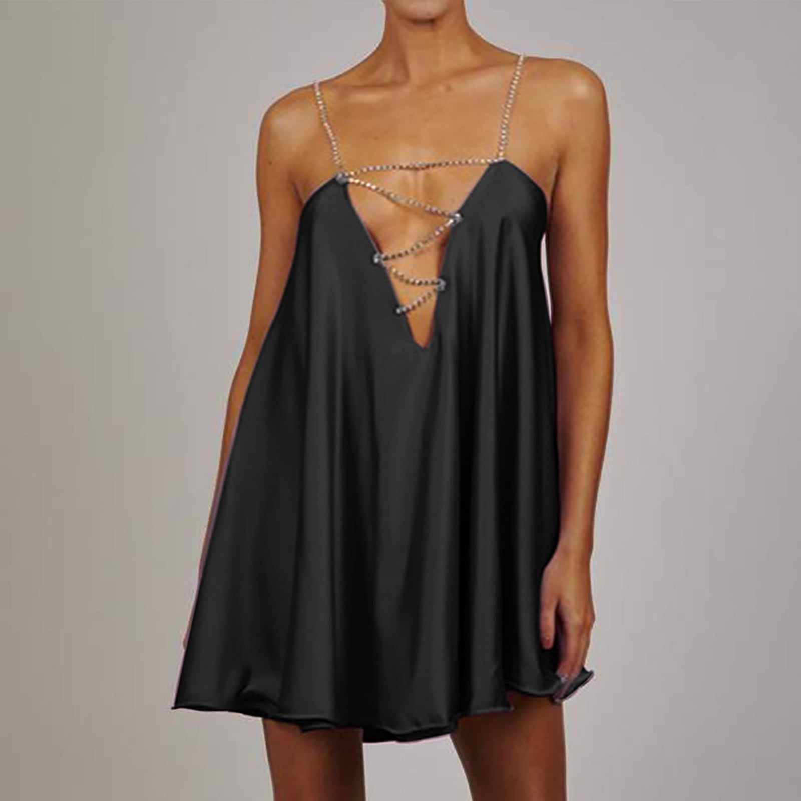 Fankiway Robe Aguichant Mode Unie Femme Décontractée Dos Nu Sans Manches Col en V Robes de Plage Grande Taille