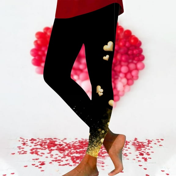 EQWLJWE Women Valentines St. Patrick's Day Legging New Trend Love Heart Print Elastic Slim Yoga Bootcut Pant Skinny Fitness Tights New Year Gifts(Black,S-3Xl)