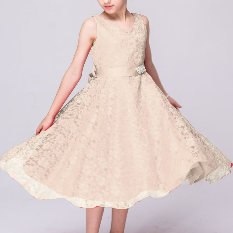 Baby Girl Dresses Sleeveless Lace Fluffy Graduation Dress Beige 110 2Y 3Y
