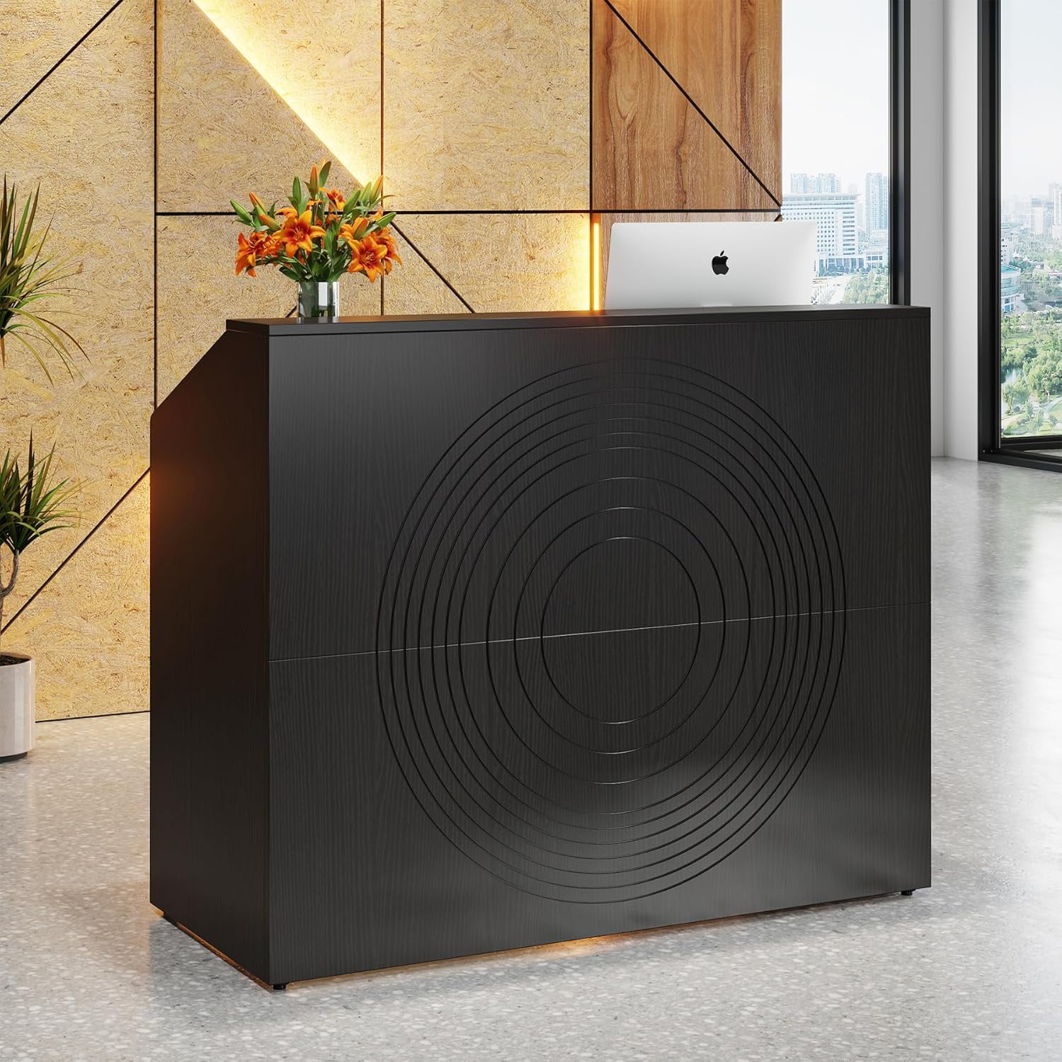 Tribesigns Modern 47" Front Desk, Wood Reception Desk Retail Counter for Salon, Home Office, Black