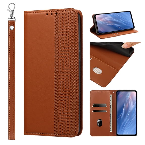 Mantto For Samsung Galaxy S26 Ultra Wallet Case, PU Leather Magnetic Flip Cover with RFID Blocking 3 Card Holders ID Window Cash Slot Kickstand Detachable Wristlet Strap Shockproof Case,Brown