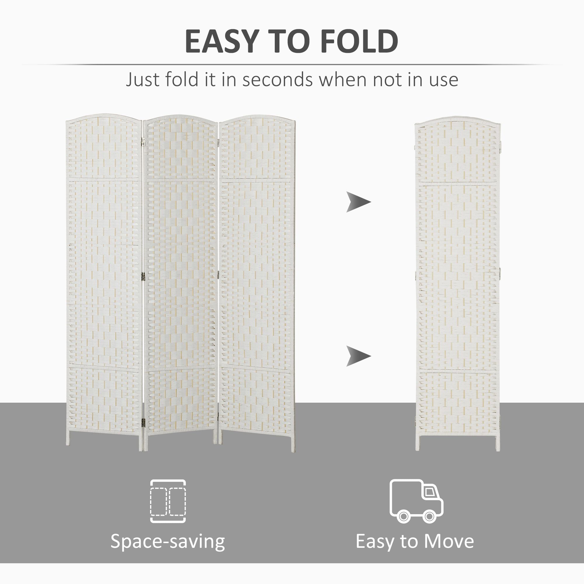 Dranite Room Divider 3 Panel Folding Privacy Screen 6FT Tall Portable Weave Partition Wall Divider for Bedroom White