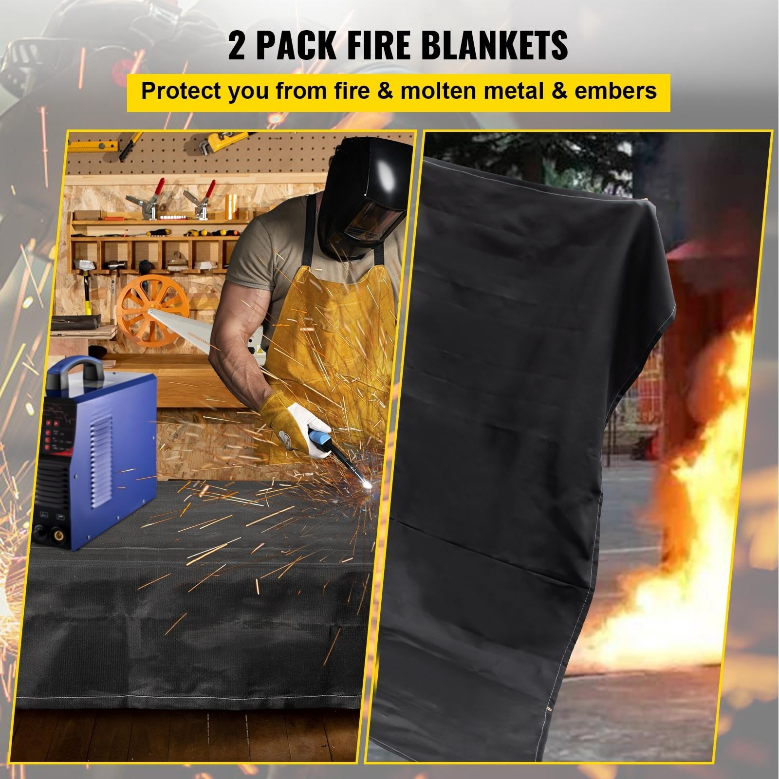 BENTISM Emergency Fire Blankets Fiberglass Welding Blanket 2 Pack Fire Blankets
