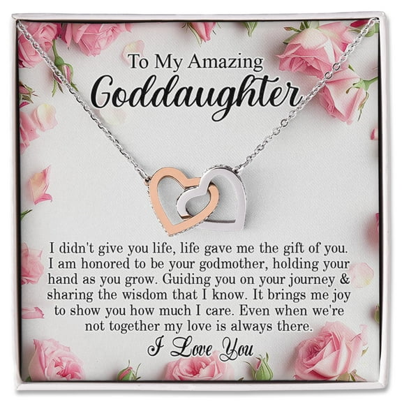 Interlocking Hearts Necklace, Gift for Goddaughter from Godmother, Inspirational Jewelry with Message Card, Meaningful Present for Birthday, Christmas, or Special Occasion, Keepsake for Her