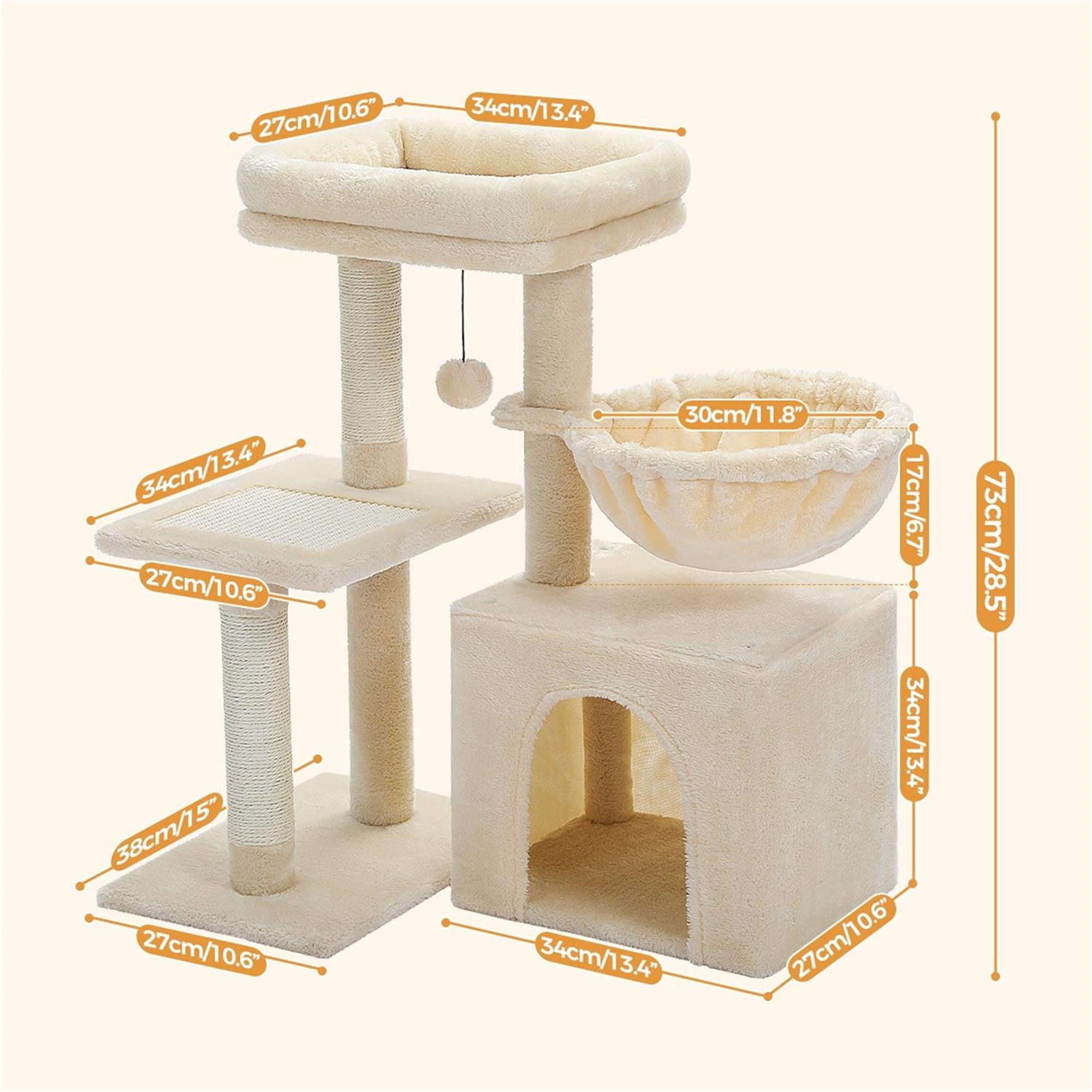 Kadyn 28.5'' Tall Cat Tree Tower, Three Tier Cat Tree House for Indoor Cats Modern Kitten Cat Climbing Tree, Beige