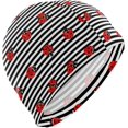 thumbnail image 1 of FYBTO Bonnet de Bain Rayures Noir et Blanc Coccinelle Rouge Unisexe Adulte FYBTO Polyester, 1 of 4