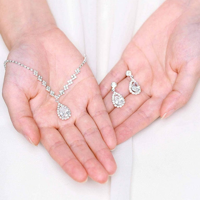 Yaomiao 2 Sets Women Rhinestone Crystal Jewelry Set Bridal Wedding Costume  Outfit Glitter Necklace Fringe Earrings Bracelet (Gold, Silver) - Yahoo  Shopping