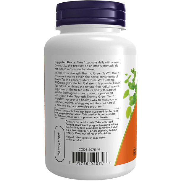 NOW Supplements, Thermo Green Tea™, Extra Strength, with 700 mg Green Tea  and 350 mg EGCg, 90 Veg Capsules (Pack of 3)