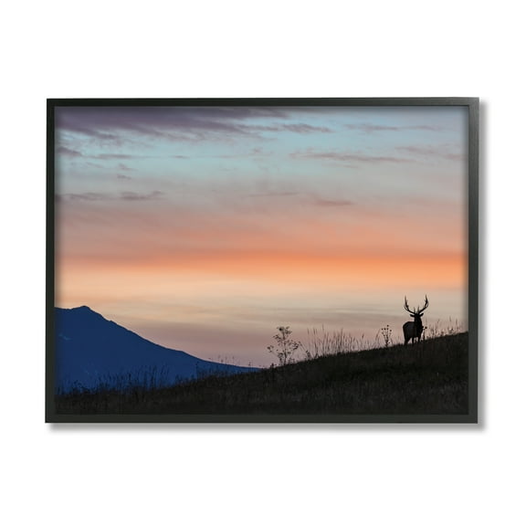 Stupell Industries Mountain Elk Sunset Silhouette Blush Orange Skyline, 11 x 14, Designed by Larry McFerrin