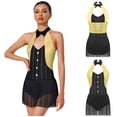 thumbnail image 2 of Aislor Women's Sequin Tuxedo Leotard Tassel Latin Jazz Dance Bodysuit Circus Ringmaster Bodysuit Dress Yellow XL, 2 of 7