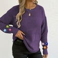 thumbnail image 3 of Floral Crewneck Sweaters Womens Fall Chunky Knit Pullover Tops Loose Fashion Long Sleeve Ladies Sweater Purple, M, 3 of 6