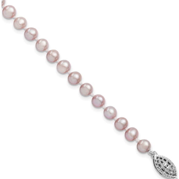 Sterling Silver Rhodium-Plated 5-6mm Purple Fwc Pearl Bracelet (7.25 X 6) Made In Canada qh4757-7.25