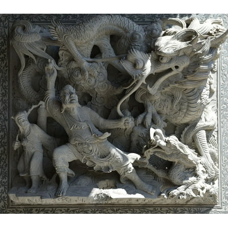 LAMINATED POSTER Fight Scene Asia Sculpture Statue Dragon Poster Print 24 x