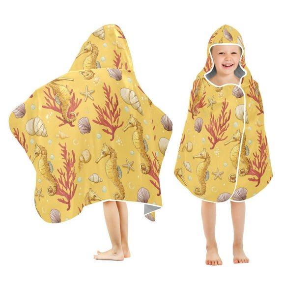joogoo Seahorse Coral Summer Kids Hooded Beach Towel Baby Bath Towel 23.5"x50"