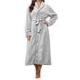 thumbnail image 2 of WIZUTIZ Women's Thick Coral Fleece Absorbent Belted Hooded Bathrobe Winter Cozy Loungewear Robe Long Sleeve Sleepwear with Pockets, 2 of 5