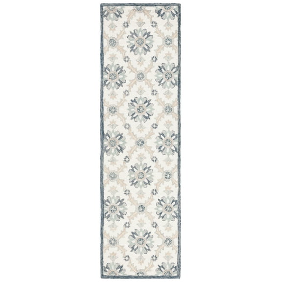 SAFAVIEH Martha Stewart Tufted Jada Diamond Runner Rug, Ivory/Blue, 2'3" x 8'