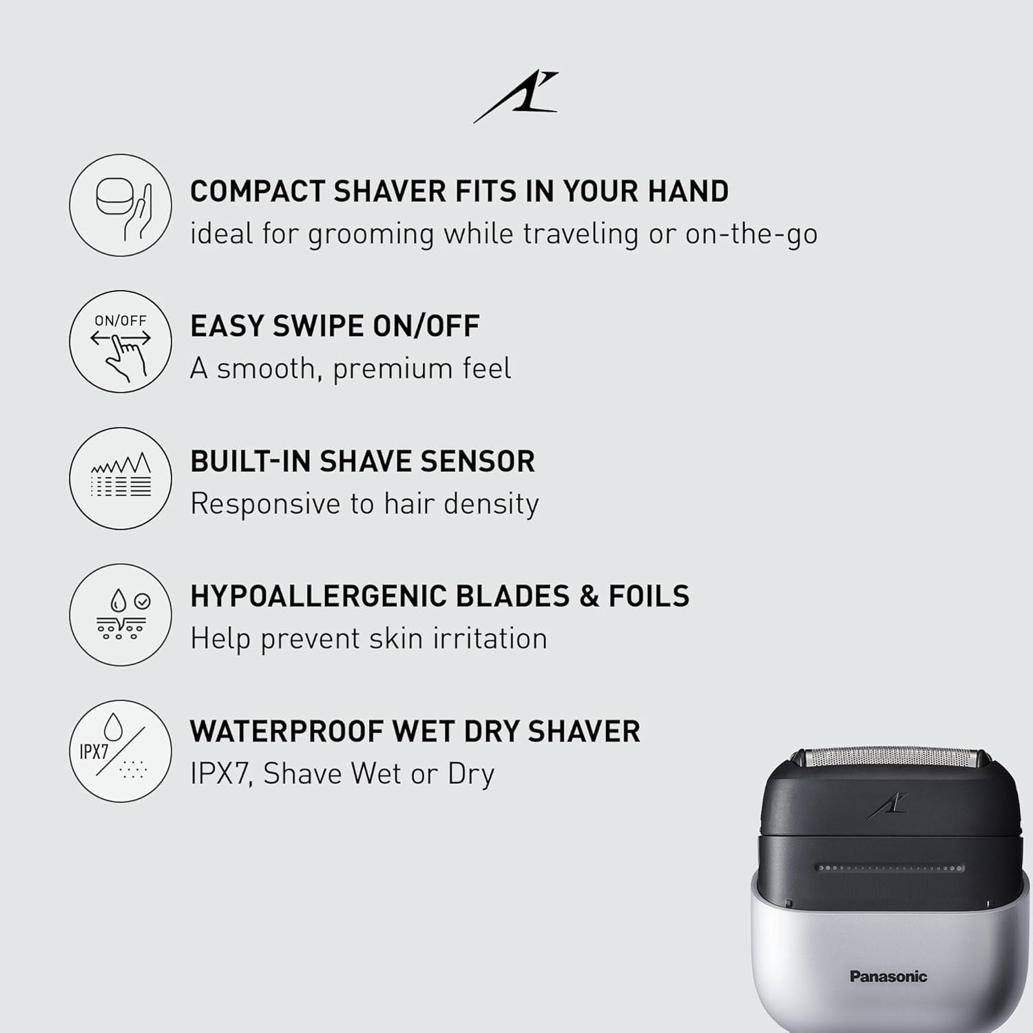 Panasonic Swipe Right Compact Shaver, Unisex Electric Razor for Men and Women, On-the-Go Razor with 3-Blade Cutting System and USB-C Charging, Wet/Dry - ES-CM3A-W