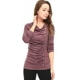 thumbnail image 2 of Women's Cowl Neck Long Sleeves Buttons Decor Ruched Top, 2 of 6